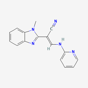 molecular formula C16H13N5 B2860540 (E)-2-(1-methyl-1H-benzo[d]imidazol-2-yl)-3-(pyridin-2-ylamino)acrylonitrile CAS No. 1164494-29-4