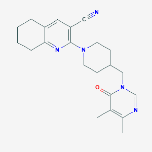 molecular formula C22H27N5O B2860562 2-{4-[(4,5-Dimethyl-6-oxo-1,6-dihydropyrimidin-1-yl)methyl]piperidin-1-yl}-5,6,7,8-tetrahydroquinoline-3-carbonitrile CAS No. 2198369-19-4