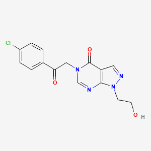 molecular formula C15H13ClN4O3 B2860565 5-[2-(4-Chlorophenyl)-2-oxoethyl]-1-(2-hydroxyethyl)pyrazolo[3,4-d]pyrimidin-4-one CAS No. 899995-41-6