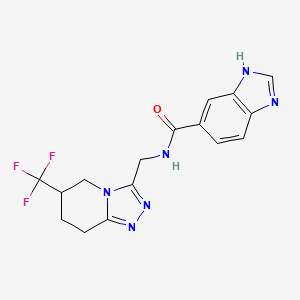 molecular formula C16H15F3N6O B2860568 N-((6-(trifluoromethyl)-5,6,7,8-tetrahydro-[1,2,4]triazolo[4,3-a]pyridin-3-yl)methyl)-1H-benzo[d]imidazole-5-carboxamide CAS No. 2034556-24-4