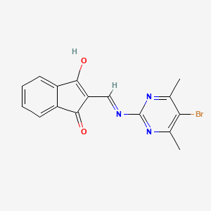 molecular formula C16H12BrN3O2 B2860572 2-(((5-Bromo-4,6-dimethylpyrimidin-2-YL)amino)methylene)indane-1,3-dione CAS No. 497061-05-9