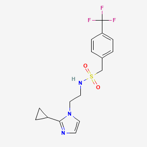 molecular formula C16H18F3N3O2S B2860579 N-(2-(2-cyclopropyl-1H-imidazol-1-yl)ethyl)-1-(4-(trifluoromethyl)phenyl)methanesulfonamide CAS No. 1903570-64-8