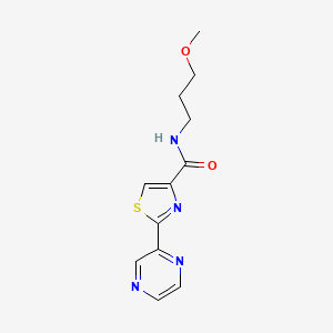 molecular formula C12H14N4O2S B2860608 N-(3-methoxypropyl)-2-(pyrazin-2-yl)thiazole-4-carboxamide CAS No. 1234866-74-0