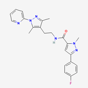 molecular formula C23H23FN6O B2860609 N-(2-(3,5-dimethyl-1-(pyridin-2-yl)-1H-pyrazol-4-yl)ethyl)-3-(4-fluorophenyl)-1-methyl-1H-pyrazole-5-carboxamide CAS No. 2034620-02-3