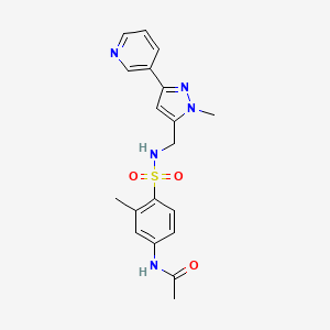 molecular formula C19H21N5O3S B2860638 N-(3-methyl-4-(N-((1-methyl-3-(pyridin-3-yl)-1H-pyrazol-5-yl)methyl)sulfamoyl)phenyl)acetamide CAS No. 2034552-37-7