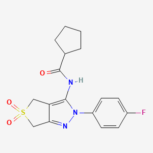 molecular formula C17H18FN3O3S B2860656 N-[2-(4-fluorophenyl)-5,5-dioxo-4,6-dihydrothieno[3,4-c]pyrazol-3-yl]cyclopentanecarboxamide CAS No. 450336-74-0
