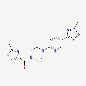 molecular formula C17H18N6O2S B2860667 (4-(5-(5-Methyl-1,2,4-oxadiazol-3-yl)pyridin-2-yl)piperazin-1-yl)(2-methylthiazol-4-yl)methanone CAS No. 1235149-54-8