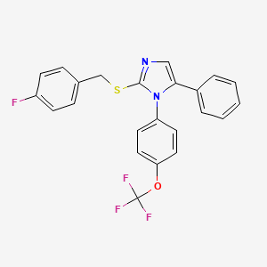 molecular formula C23H16F4N2OS B2860668 2-((4-fluorobenzyl)thio)-5-phenyl-1-(4-(trifluoromethoxy)phenyl)-1H-imidazole CAS No. 1226444-73-0