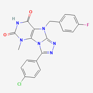 molecular formula C20H14ClFN6O2 B2860671 8-(4-Chlorophenyl)-5-[(4-fluorophenyl)methyl]-1-methylpurino[8,9-c][1,2,4]triazole-2,4-dione CAS No. 921828-74-2
