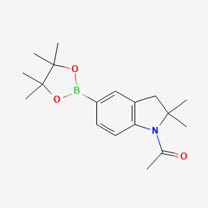 molecular formula C18H26BNO3 B2860676 1-[2,2-二甲基-5-(4,4,5,5-四甲基-1,3,2-二氧杂硼环-2-基)-2,3-二氢-1H-吲哚-1-基]乙酮 CAS No. 2114341-25-0