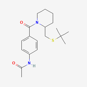 molecular formula C19H28N2O2S B2860712 N-(4-(2-((tert-butylthio)methyl)piperidine-1-carbonyl)phenyl)acetamide CAS No. 2034536-52-0