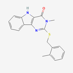 molecular formula C19H17N3OS B2860717 3-methyl-2-[(2-methylphenyl)methylsulfanyl]-5H-pyrimido[5,4-b]indol-4-one CAS No. 537668-32-9