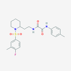 molecular formula C23H28FN3O4S B2860718 N1-(2-(1-((4-氟-3-甲基苯基)磺酰基)哌啶-2-基)乙基)-N2-(对甲苯基)草酰胺 CAS No. 898406-80-9