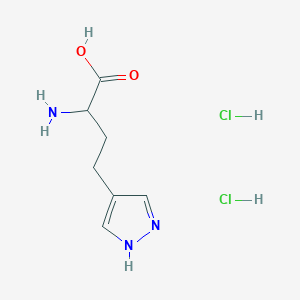 molecular formula C7H13Cl2N3O2 B2860733 2-氨基-4-(1H-吡唑-4-基)丁酸；二盐酸盐 CAS No. 2287265-71-6