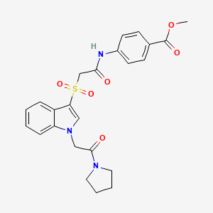 molecular formula C24H25N3O6S B2860754 methyl 4-(2-((1-(2-oxo-2-(pyrrolidin-1-yl)ethyl)-1H-indol-3-yl)sulfonyl)acetamido)benzoate CAS No. 878056-94-1