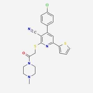 molecular formula C23H21ClN4OS2 B2860769 4-(4-氯苯基)-2-{[2-(4-甲基哌嗪-1-基)-2-氧代乙基]硫代}-6-(噻吩-2-基)吡啶-3-腈 CAS No. 340807-32-1