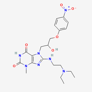 molecular formula C21H29N7O6 B2860774 8-((2-(diethylamino)ethyl)amino)-7-(2-hydroxy-3-(4-nitrophenoxy)propyl)-3-methyl-1H-purine-2,6(3H,7H)-dione CAS No. 377048-70-9