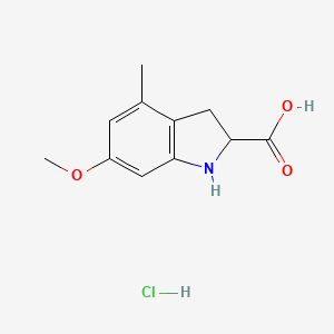 molecular formula C11H14ClNO3 B2860780 6-甲氧基-4-甲基-2,3-二氢-1H-吲哚-2-羧酸；盐酸盐 CAS No. 2344678-47-1