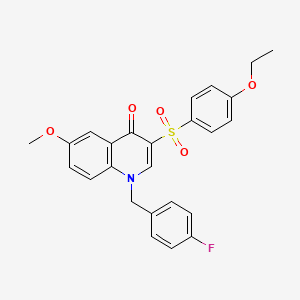 molecular formula C25H22FNO5S B2860783 3-(4-Ethoxyphenyl)sulfonyl-1-[(4-fluorophenyl)methyl]-6-methoxyquinolin-4-one CAS No. 866340-53-6