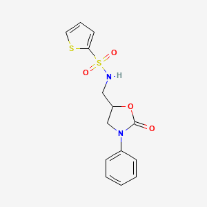 molecular formula C14H14N2O4S2 B2860796 N-((2-氧代-3-苯基恶唑烷-5-基)甲基)噻吩-2-磺酰胺 CAS No. 954637-28-6