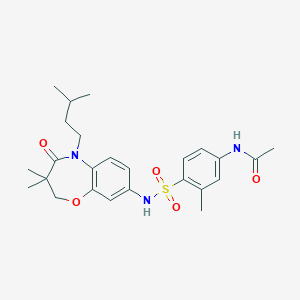 molecular formula C25H33N3O5S B2860803 N-(4-(N-(5-isopentyl-3,3-dimethyl-4-oxo-2,3,4,5-tetrahydrobenzo[b][1,4]oxazepin-8-yl)sulfamoyl)-3-methylphenyl)acetamide CAS No. 922022-63-7