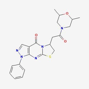 molecular formula C21H23N5O3S B2860812 6-(2-(2,6-dimethylmorpholino)-2-oxoethyl)-1-phenyl-6,7-dihydropyrazolo[3,4-d]thiazolo[3,2-a]pyrimidin-4(1H)-one CAS No. 1014046-82-2