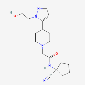 molecular formula C18H27N5O2 B2860813 N-(1-cyanocyclopentyl)-2-{4-[1-(2-hydroxyethyl)-1H-pyrazol-5-yl]piperidin-1-yl}acetamide CAS No. 1252474-47-7