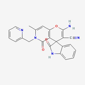 molecular formula C23H17N5O3 B2860841 2'-Amino-7'-methyl-2,5'-dioxo-6'-(pyridin-2-ylmethyl)-1,2,5',6'-tetrahydrospiro[indole-3,4'-pyrano[3,2-c]pyridine]-3'-carbonitrile CAS No. 886170-81-6