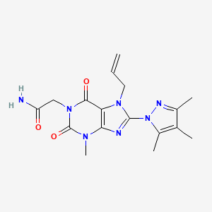 molecular formula C17H21N7O3 B2860862 2-[3-甲基-2,6-二氧代-7-丙-2-烯基-8-(3,4,5-三甲基吡唑基)-1,3,7-三氢嘌呤基]乙酰胺 CAS No. 1014012-48-6