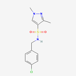 molecular formula C12H14ClN3O2S B2860879 N-(4-氯苄基)-1,3-二甲基-1H-吡唑-4-磺酰胺 CAS No. 900942-50-9