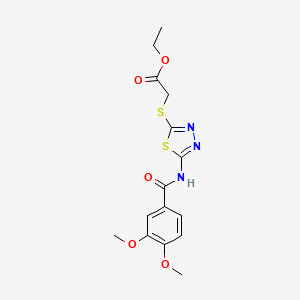 molecular formula C15H17N3O5S2 B2860902 2-((5-(3,4-二甲氧基苯甲酰胺)-1,3,4-噻二唑-2-基)硫代)乙酸乙酯 CAS No. 392318-50-2