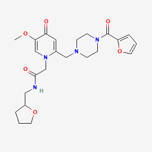 molecular formula C23H30N4O6 B2860909 2-(2-((4-(furan-2-carbonyl)piperazin-1-yl)methyl)-5-methoxy-4-oxopyridin-1(4H)-yl)-N-((tetrahydrofuran-2-yl)methyl)acetamide CAS No. 921462-70-6