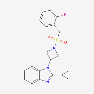 molecular formula C20H20FN3O2S B2860910 2-Cyclopropyl-1-[1-[(2-fluorophenyl)methylsulfonyl]azetidin-3-yl]benzimidazole CAS No. 2380040-22-0