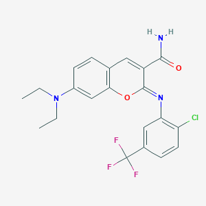 molecular formula C21H19ClF3N3O2 B2860913 (2Z)-2-{[2-chloro-5-(trifluoromethyl)phenyl]imino}-7-(diethylamino)-2H-chromene-3-carboxamide CAS No. 314026-06-7