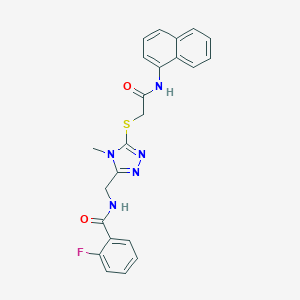 molecular formula C23H20FN5O2S B286092 2-fluoro-N-[(4-methyl-5-{[2-(naphthalen-1-ylamino)-2-oxoethyl]sulfanyl}-4H-1,2,4-triazol-3-yl)methyl]benzamide 