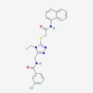 molecular formula C24H22ClN5O2S B286093 3-chloro-N-[(4-ethyl-5-{[2-(naphthalen-1-ylamino)-2-oxoethyl]sulfanyl}-4H-1,2,4-triazol-3-yl)methyl]benzamide 