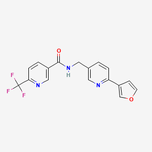 molecular formula C17H12F3N3O2 B2860933 N-((6-(furan-3-yl)pyridin-3-yl)methyl)-6-(trifluoromethyl)nicotinamide CAS No. 2034464-99-6