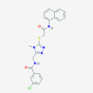 molecular formula C23H20ClN5O2S B286094 3-chloro-N-[(4-methyl-5-{[2-(naphthalen-1-ylamino)-2-oxoethyl]sulfanyl}-4H-1,2,4-triazol-3-yl)methyl]benzamide 