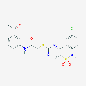 molecular formula C21H17ClN4O4S2 B2860975 N-(3-acetylphenyl)-2-((9-chloro-6-methyl-5,5-dioxido-6H-benzo[c]pyrimido[4,5-e][1,2]thiazin-2-yl)thio)acetamide CAS No. 1115408-66-6