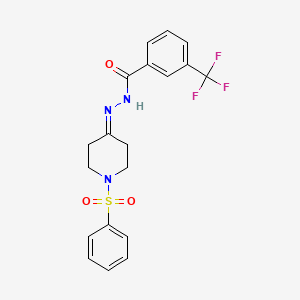 molecular formula C19H18F3N3O3S B2860978 N'-[1-(phenylsulfonyl)-4-piperidinylidene]-3-(trifluoromethyl)benzenecarbohydrazide CAS No. 478248-22-5