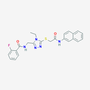 molecular formula C24H22FN5O2S B286099 N-[(4-ethyl-5-{[2-(naphthalen-2-ylamino)-2-oxoethyl]sulfanyl}-4H-1,2,4-triazol-3-yl)methyl]-2-fluorobenzamide 