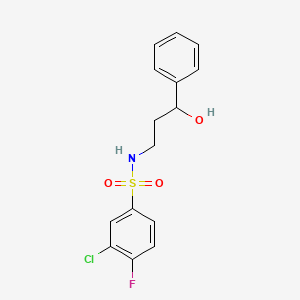 molecular formula C15H15ClFNO3S B2860999 3-chloro-4-fluoro-N-(3-hydroxy-3-phenylpropyl)benzenesulfonamide CAS No. 1396677-58-9