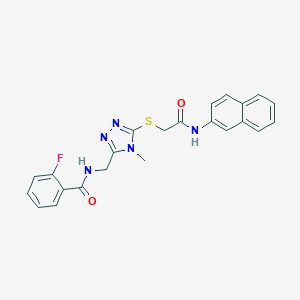 molecular formula C23H20FN5O2S B286100 2-fluoro-N-[(4-methyl-5-{[2-(naphthalen-2-ylamino)-2-oxoethyl]sulfanyl}-4H-1,2,4-triazol-3-yl)methyl]benzamide 