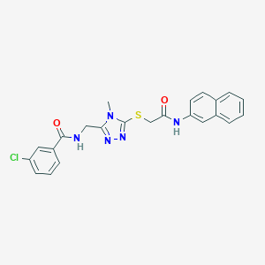molecular formula C23H20ClN5O2S B286102 3-chloro-N-[(4-methyl-5-{[2-(naphthalen-2-ylamino)-2-oxoethyl]sulfanyl}-4H-1,2,4-triazol-3-yl)methyl]benzamide 