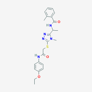 molecular formula C23H27N5O3S B286103 N-{1-[5-({2-[(4-ethoxyphenyl)amino]-2-oxoethyl}sulfanyl)-4-methyl-4H-1,2,4-triazol-3-yl]ethyl}-2-methylbenzamide 
