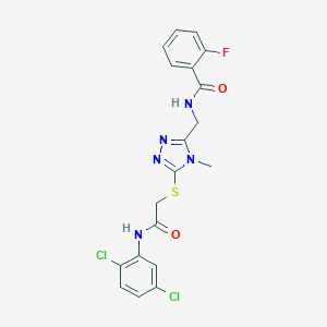 molecular formula C19H16Cl2FN5O2S B286105 N-{[5-({2-[(2,5-dichlorophenyl)amino]-2-oxoethyl}sulfanyl)-4-methyl-4H-1,2,4-triazol-3-yl]methyl}-2-fluorobenzamide 
