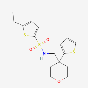 molecular formula C16H21NO3S3 B2861052 5-ethyl-N-((4-(thiophen-2-yl)tetrahydro-2H-pyran-4-yl)methyl)thiophene-2-sulfonamide CAS No. 1203111-98-1