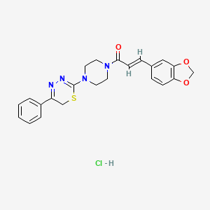 molecular formula C23H23ClN4O3S B2861057 (E)-3-(benzo[d][1,3]dioxol-5-yl)-1-(4-(5-phenyl-6H-1,3,4-thiadiazin-2-yl)piperazin-1-yl)prop-2-en-1-one hydrochloride CAS No. 1351664-76-0
