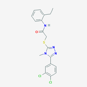 molecular formula C19H18Cl2N4OS B286106 2-{[5-(3,4-dichlorophenyl)-4-methyl-4H-1,2,4-triazol-3-yl]sulfanyl}-N-(2-ethylphenyl)acetamide 