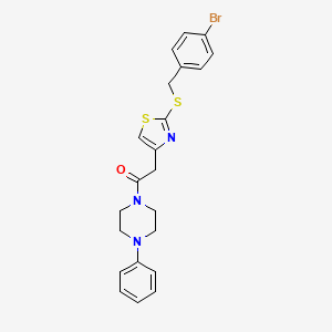 molecular formula C22H22BrN3OS2 B2861065 2-(2-((4-Bromobenzyl)thio)thiazol-4-yl)-1-(4-phenylpiperazin-1-yl)ethanone CAS No. 953956-18-8